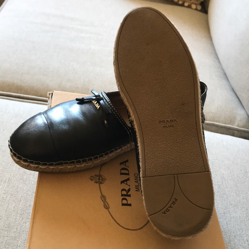 Prada black leather cap-toe espadrille - Picture 5 of 8